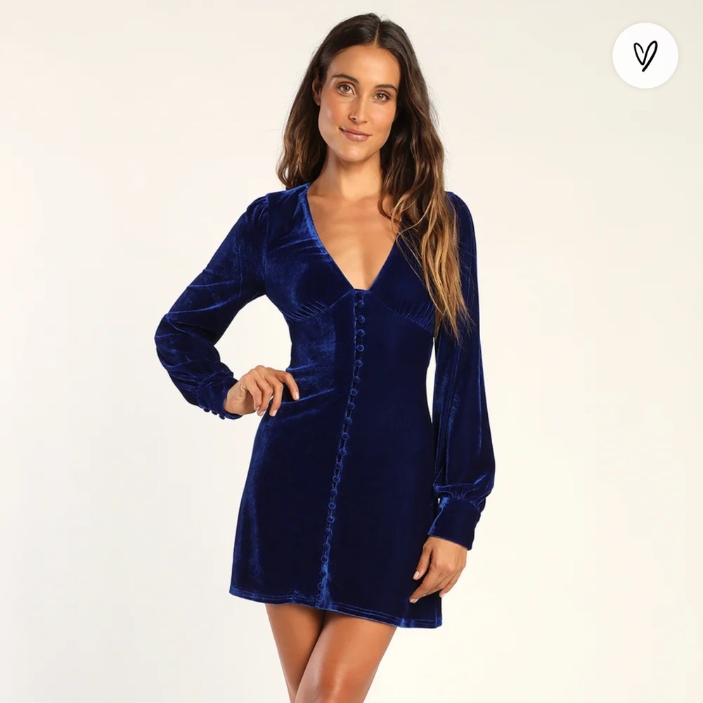 Lulus make it merry royal blue velvet long sleeve mini dress